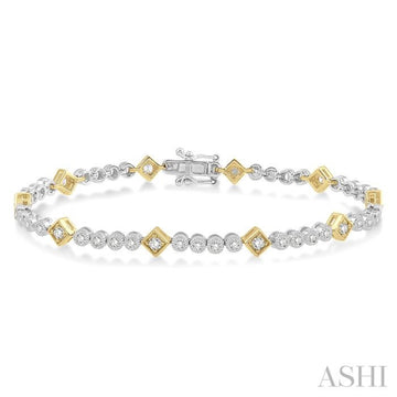 1 1/2 ctw Round & Diamond Mount Round Cut Diamond Bracelet in 14K White and Yellow Gold